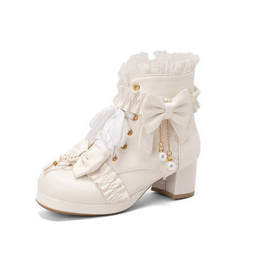 Bow Lotus Leaf Side With Short Boots Princess Boots Lolita Women Boots Coarse And Boots 28-43 Boots High Quality Shoes